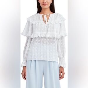 BCBGMAXAZRIA Shimmer Off-White Textured Ruffle Blouse. XS. NWT. $198!